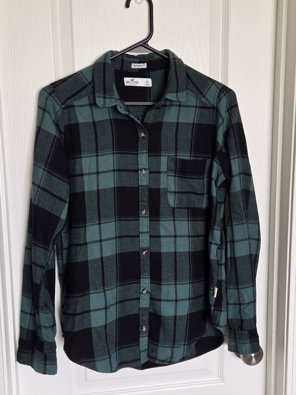 Hollister Black & Green Plaid Flannel Button-Up Shirt Sz XS